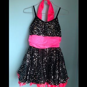 Sequin Black and Pink Figure Skating Dress